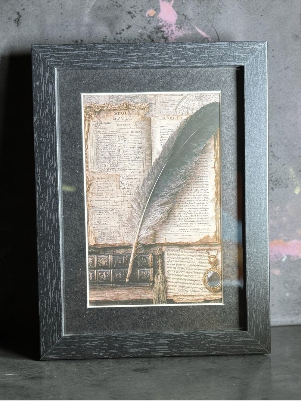 Vintage Quill Manuscript Framed Wall Art 5x7 Dark Academia Decor